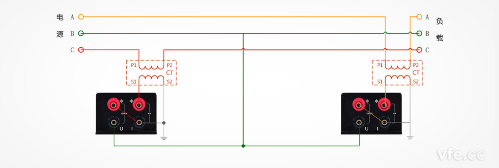 DP800數字功率計電壓直測、電流測互感器接線圖